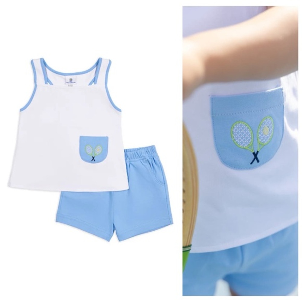 Florence Eiseman White Blue Tennis Short Set Outfit 2t